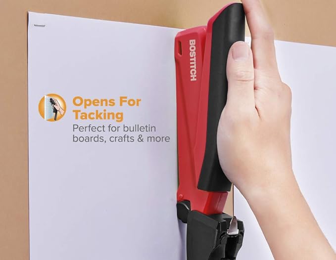 Bostitch Executive 3 in 1 Stapler, Includes 210 Staples and Integrated Staple Remover, One Finger Stapling, No Effort, 20 Sheet Capacity, Spring Powered Stapler, Red