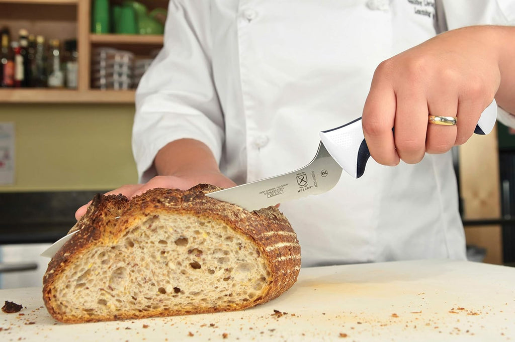 Mercer Culinary Millennia 10- Inch Wide Wavy Edge Bread Knife, White