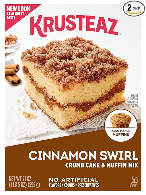 Krusteaz Cinnamon Swirl Crumb Cake & Muffin Mix, Made with No Artificial Flavors or Colors, Also Makes Muffins, 21-Ounce Box (Pack of 2)