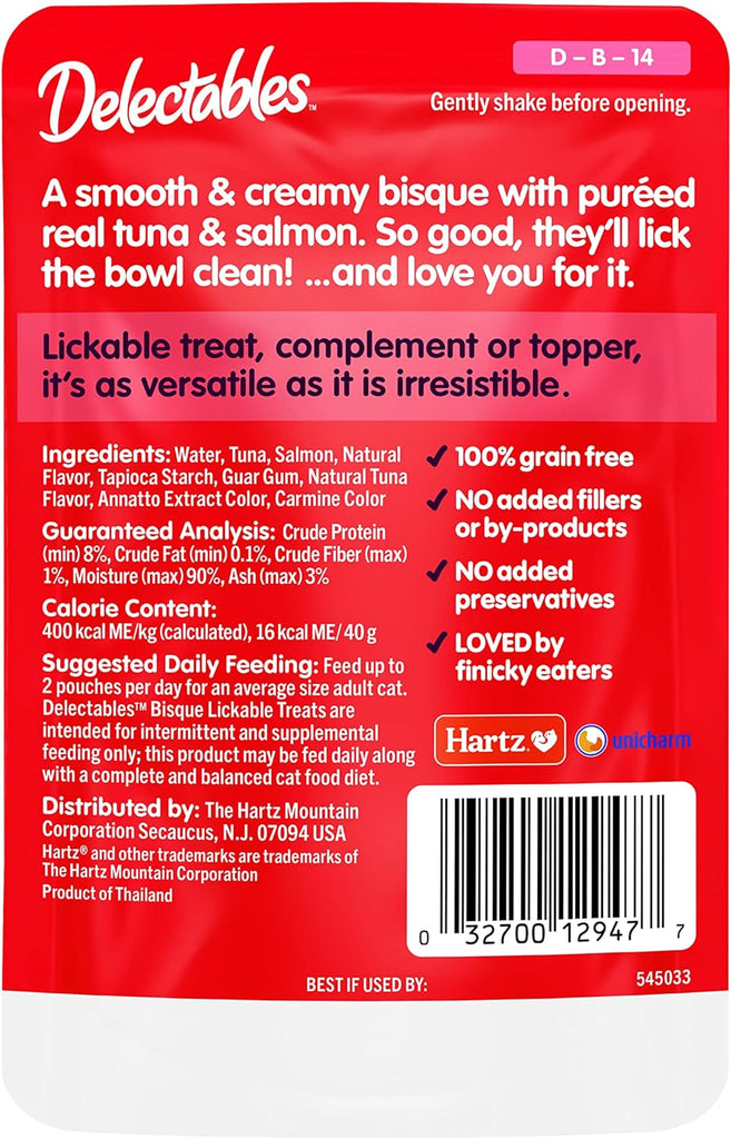 Hartz Delectables Bisque Tuna & Salmon Lickable Wet Cat Treats, 12 Count