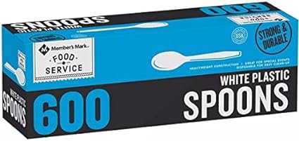 Member''s Mark Heavyweight White Plastic disposable (Spoons , Forks ,Knives) Great for home, office and picnics (Spoons)