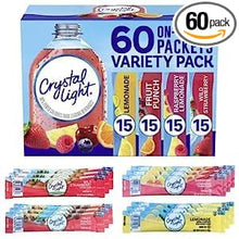 Load image into Gallery viewer, Crystal Light On-The-Go Powdered Drink Mix Variety Pack - lemonade, fruit punch, raspberry lemonade &amp; wild strawberry - By Obanic (60 Count)