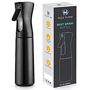 Hula Home Continuous Spray Bottle (10.1oz/300ml) Empty Ultra Fine Plastic Water Mist Sprayer – For Hairstyling, Cleaning, Salons, Plants, Essential Oil Scents & More - Black