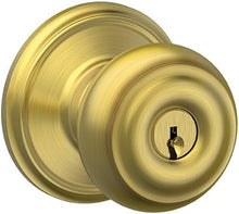 Load image into Gallery viewer, SCHLAGE F51A GEO 608 Georgian Knob Keyed Entry Lock, Satin Brass