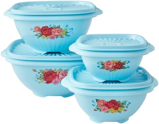 Pioneer Woman 8 Piece Food Storage Bowl Set - Sweet Rose Blue