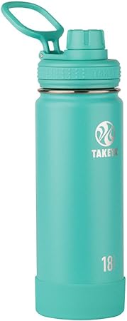 Takeya Actives Insulated Stainless Steel Water Bottle with Spout Lid, 18 Ounce, Teal