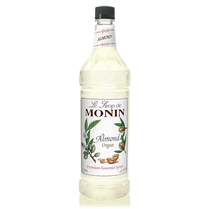 Monin - Almond Syrup, Sweet and Rich Nutty Aroma, Natural Flavors, Great for Coffee Drinks and Specialty Cocktails, Non-GMO, Gluten-Free (1 Liter)