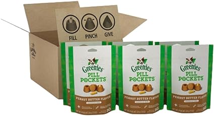 GREENIES PILL POCKETS Capsule Size Natural Dog Treats with Real Peanut Butter, (6) 7.9 oz. Packs (180 Treats)