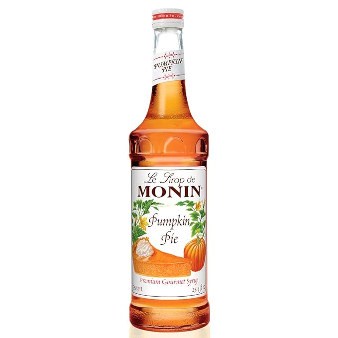 Monin - Pumpkin Pie Syrup, Pumpkin and Baked Pie Crust Flavor, Natural Flavors, Great for Hot, Iced, or Frozen Lattes, Frappes, Shakes, and Martinis, Non-GMO, Gluten-Free (750 ml)