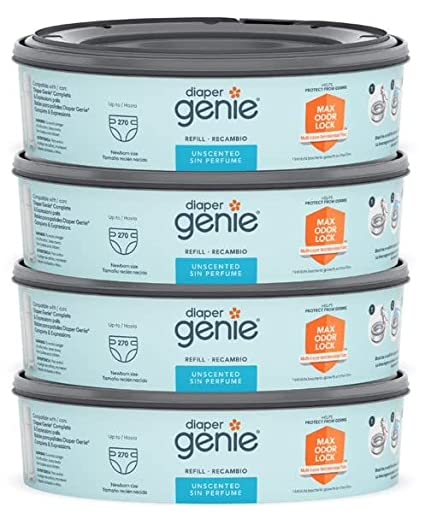 Diaper Genie Refill Bags 270 Count (Pack of 4) with Max Odor Lock | Holds Up to 1080 Newborn Diapers