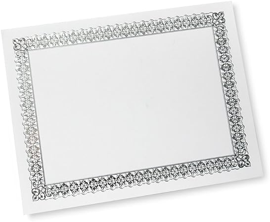 Gartner Studios Certificate Paper, Grey Parchment with Ornate Silver Foil Border, 80lb 8.5” x 11”, 15 Count,77744