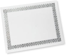 Load image into Gallery viewer, Gartner Studios Certificate Paper, Grey Parchment with Ornate Silver Foil Border, 80lb 8.5” x 11”, 15 Count,77744
