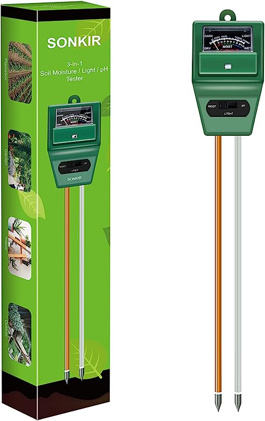 SONKIR Soil pH Meter, MS02 3-in-1 Soil Moisture/Light/pH Tester Gardening Tool Kits for Plant Care, Great for Garden, Lawn, Farm, Indoor & Outdoor Use (Green)