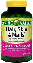 Load image into Gallery viewer, Spring Valley - Hair, Skin &amp; Nails, Over 20 Ingredients Including Biotin and Collagen, 240 Caplets