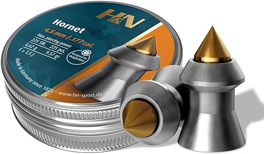 Haendler & Natermann Hornet Pointed Airgun Pellets.177 Caliber / 9.6 Grains (225 Count), Gray (PY-P-1185)