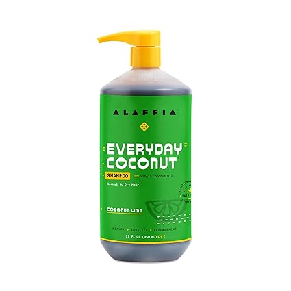 Alaffia EveryDay Coconut Shampoo, Hydrating and Deep Cleansing for Normal to Dry Hair. Made with Fair Trade Coconut Oil and Ginger, Cruelty Free, No Parabens, Vegan, Coconut Lime 32 Fl Oz