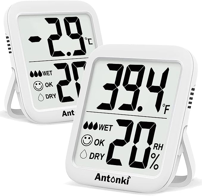 Antonki Room Thermometer Indoor Hygrometer, Humidity Gauge, Humidity Meter, Digital Temperature and Humidity Monitors for Home, Baby Room, Terrarium, Incubator, Greenhouse - 2 Pack