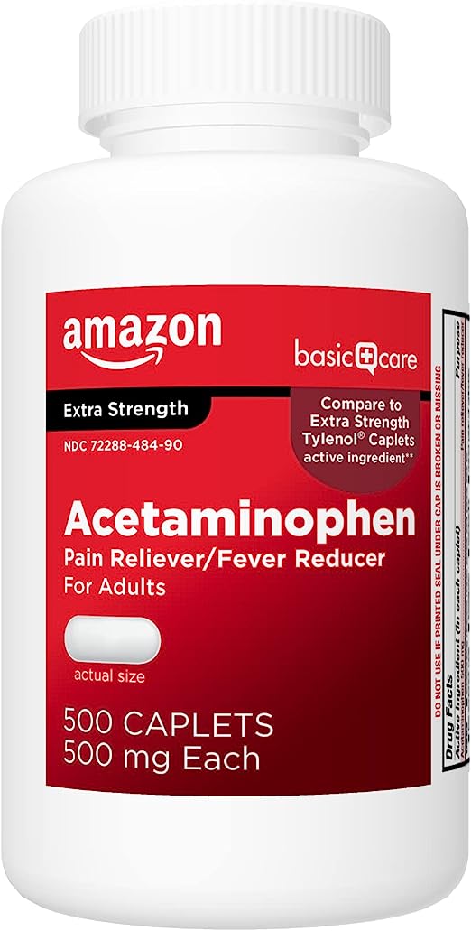 Amazon Basic Care Extra Strength Pain Relief, Acetaminophen Caplets, 500 mg, 500 Count (Pack of 1)