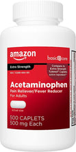 Load image into Gallery viewer, Amazon Basic Care Extra Strength Pain Relief, Acetaminophen Caplets, 500 mg, 500 Count (Pack of 1)