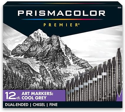 Prismacolor Premier Dual-Ended Art Markers, Chisel Tip and Fine Tip, Cool Grey Colors, 12 Count