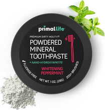Load image into Gallery viewer, Primal Life Organics - Dirty Mouth Toothpowder, Activated Charcoal Tooth Cleaning Powder, Essential Oils with Kaolin &amp; Bentonite Clay, Good for 200+ Brushings, Organic, Vegan (Black Peppermint, 1 oz)