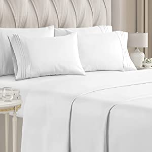 King Size Sheet Set - 6 Piece Set - Hotel Luxury Bed Sheets - Extra Soft - Deep Pockets - Easy Fit - Breathable & Cooling Sheets - Wrinkle Free - Comfy - White Bed Sheets - Kings Sheets - 6 PC