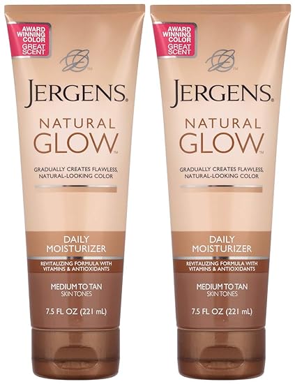 Jergens Natural Glow Revitalizing Daily Moisturizer, Medium/Tan Skin Tone 7.5 fl oz (221 ml) package of 2