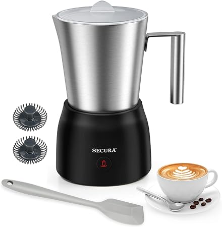 Secura Detachable Milk Frother, 17oz Electric Milk Steamer Stainless Steel, Automatic Hot/Cold Foam and Hot Chocolate Maker with 2 in 1 Function Whisks (Upgraded)