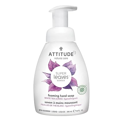 ATTITUDE Foaming Hand Soap, EWG Verified, Plant and Mineral-Based Ingredients, Vegan and Cruelty-free Personal Care Products, White Tea Leaves, 10 Fl Oz