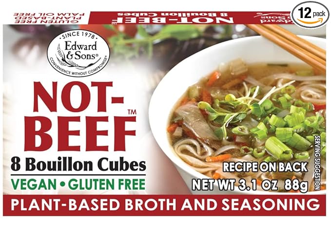 Edward & Son's Vegan Beef Bouillon Cubes - Vegan Broth Cubes, Gluten Free, No Trans Fat, Use in Soups, Stews and Pilafs (8 Cubes of Each) - Pack of 12