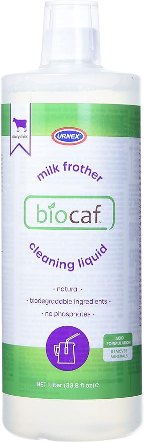 Biocaf Espresso Machine Milk Cleaning Liquid - 1 Liter - Safe Biodegradable Phosphate-Free and Odorless for Auto-Frother, Steam Wands, and Milk Vessels, Such as Steel Pitchers