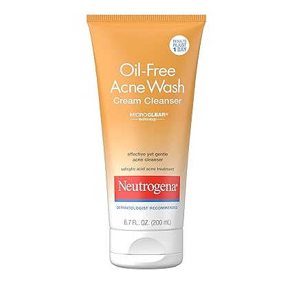 Neutrogena Oil-Free Acne Face Wash Cream Cleanser with 2% Salicylic Acid Acne Treatment, Non-Comedogenic & Gentle Daily Facial Cleanser for Acne-Prone Skin, 6.7 fl. oz (Pack of 6)