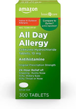 Load image into Gallery viewer, Amazon Basic Care All Day Allergy, Cetirizine Hydrochloride Tablets, 10 mg, Antihistamine, 300 Count