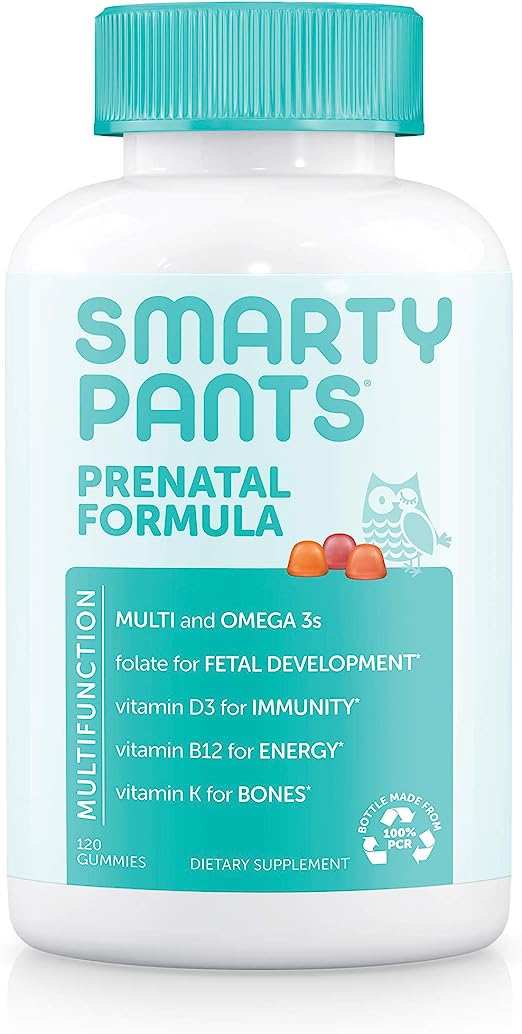 SmartyPants Prenatal Formula Daily Gummy Multivitamin: Vitamin C, D3, & Zinc for Immunity, Gluten Free, Folate, Omega 3 Fish Oil (DHA/EPA), 120 Count (30 Day Supply)
