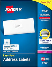 Load image into Gallery viewer, Avery Address Labels with Sure Feed for Laser Printers, 1&quot; x 2-5/8&quot;, 7,500 Labels (5960),White