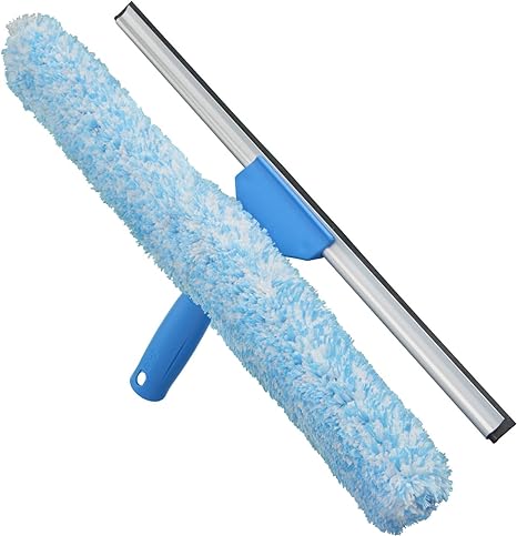 Unger Professional 2-in-1 Squeegee & Scrubber - 18” Window Cleaning Tool – Cleaning Supplies, Squeegee for Window Cleaning, Commercial & Residential Use, Microfiber Sleeve