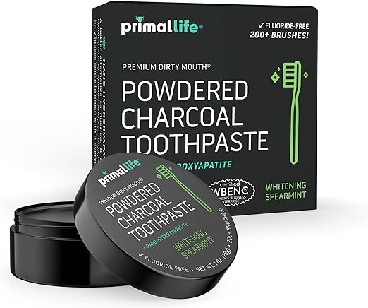 Primal Life Organics - Dirty Mouth Toothpowder, Activated Charcoal Tooth Cleaning Powder, Essential Oils with Kaolin & Bentonite Clay, Good for 200+ Brushings, Organic, Vegan (Black Spearmint, 1 oz)