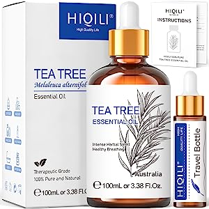 HIQILI Tea Tree Essential Oil (100 ML),100% Pure Organic Therapeutic Grade for Toenail Fungus,Hair Damage,Skin Problems,Add to Shampoo,Body Wash, Rythparfum - 3.38 Fl. Oz