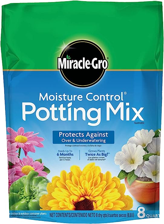 Miracle-Gro Moisture Control Potting Mix - Soil for Indoor & Outdoor Containers, Added Fertilizer Feeds Up to 6 Months, 8 qt.