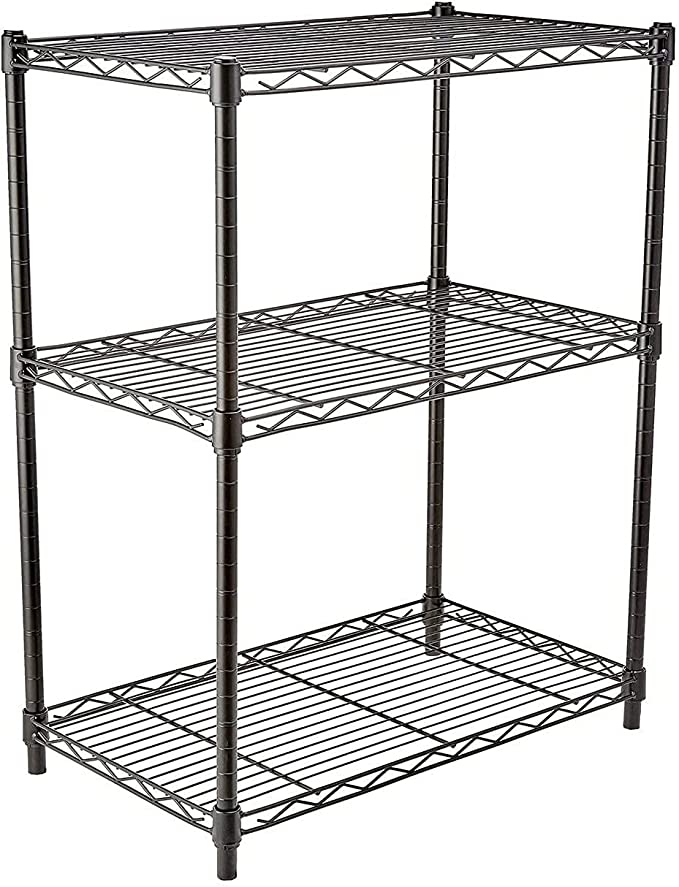 Amazon Basics 3-Shelf Adjustable, Heavy Duty Storage Shelving Unit (250 lbs loading capacity per shelf), Steel Organizer Wire Rack, Black (23.2L x 13.4W x 30H)