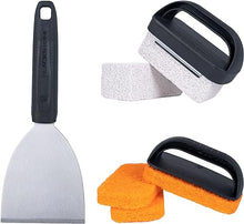 Load image into Gallery viewer, Blackstone 5463 Cleaning Tool Kit (8 Pieces) BBQ Grill Flat Top Indoor/Outdoor Accessories-1 Stainless Steel Griddle Scraper, 3 Scouring Pads, 2 Pumice Stone with Handle, Black, Orange, Silver