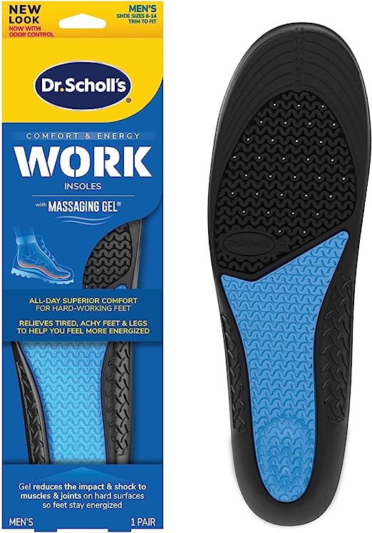 Dr. Scholl's WORK Massaging Gel Advanced Insoles // All-Day Shock Absorption and Cushioning for Hard Surfaces (Packaging May Vary), Men's 8-14 (Pack of 1)
