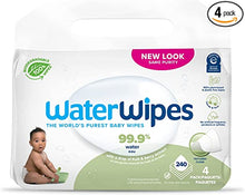 Load image into Gallery viewer, WaterWipes Plastic-Free Textured Clean, Toddler &amp; Baby Wipes, 99.9% Water Based Wipes, Unscented &amp; Hypoallergenic for Sensitive Skin, 240 Count (4 packs), Packaging May Vary