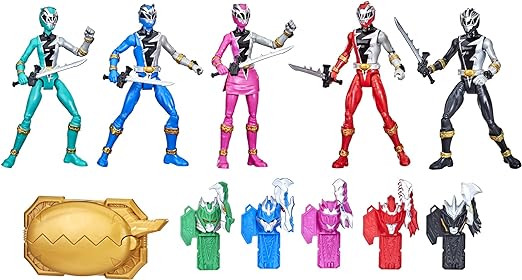 Power Rangers Dino Fury 5 Team Multipack 6-Inch Action Figure Toys with Keys and Chromafury Saber Weapon Accessories (Amazon Exclusive)