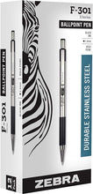 Load image into Gallery viewer, Zebra Pen F-301 Retractable Ballpoint Pen, Stainless Steel Barrel, Bold Point, 1.6mm, Black Ink, 12-Pack