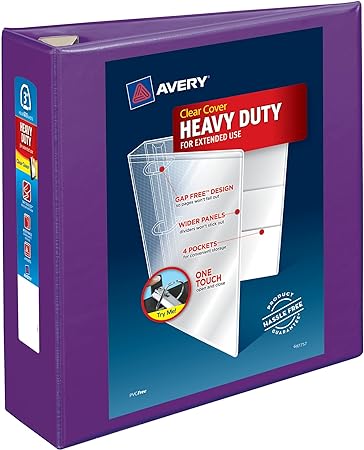 Avery Heavy-Duty View 3 Ring Binder, 3" One Touch EZD Rings, 1 Purple Binder (79810)