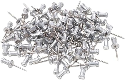 Aluminum Head Push Pins, Steel 5/8" Point, Silver, 100 per Box [Set of 2]