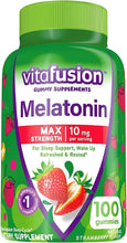 Load image into Gallery viewer, Vitafusion Max Strength Melatonin Gummy Supplements, Strawberry Flavored, 10 mg Melatonin Sleep Supplements, America’s Number 1 Gummy Vitamin Brand, 50 Day Supply, 100 Count