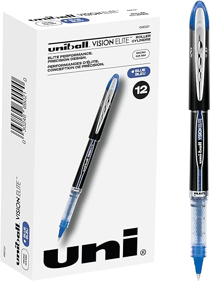 Uniball Vision Elite Rollerball Pens, Blue Pens Pack of 12, Micro Pens with 0.5mm Ink, Fine Point Smooth Writing Pens Supplies