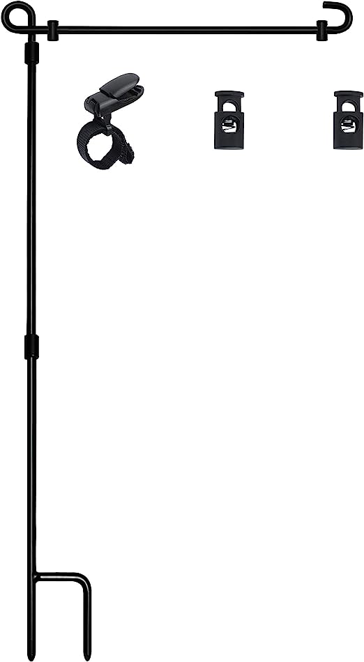 HOOSUN Garden Flag Stand, Premium Garden Flag Pole Holder Metal Powder-Coated Weather-Proof Paint with one Tiger Clip and two Spring Stoppers without flag